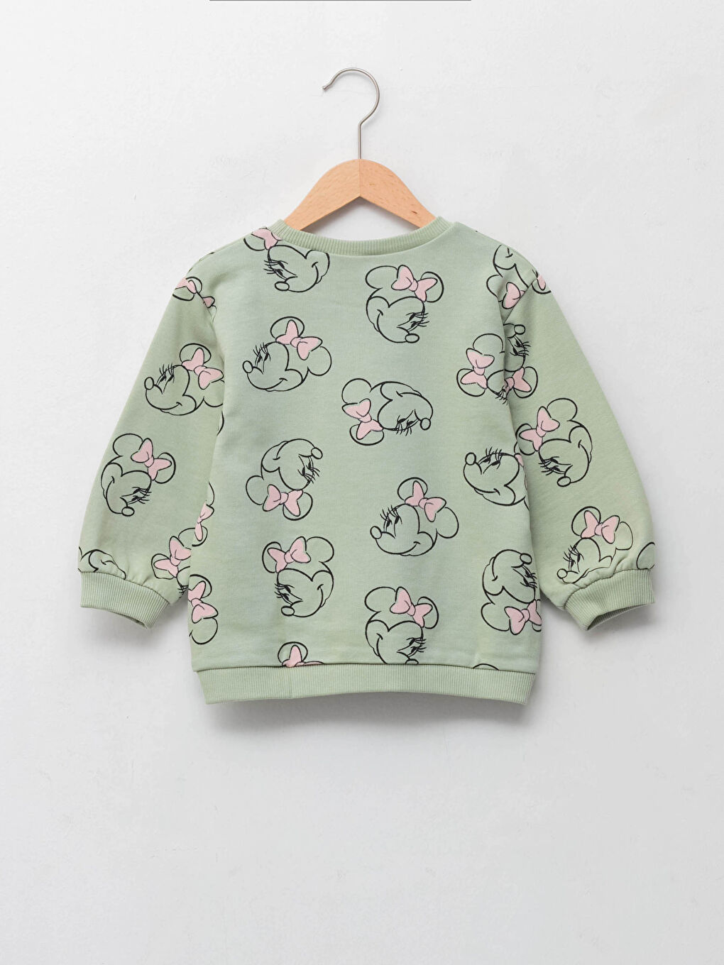 Yeşil Bisiklet Yaka Uzun Kollu Minnie Mouse Baskılı Kız Bebek Sweatshirt-1