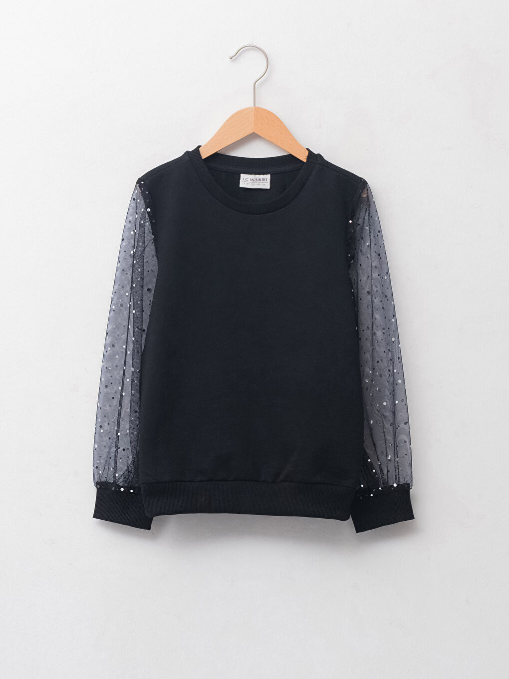 Crew Neck Long Sleeve Tulle Detailed Girls Sweatshirt