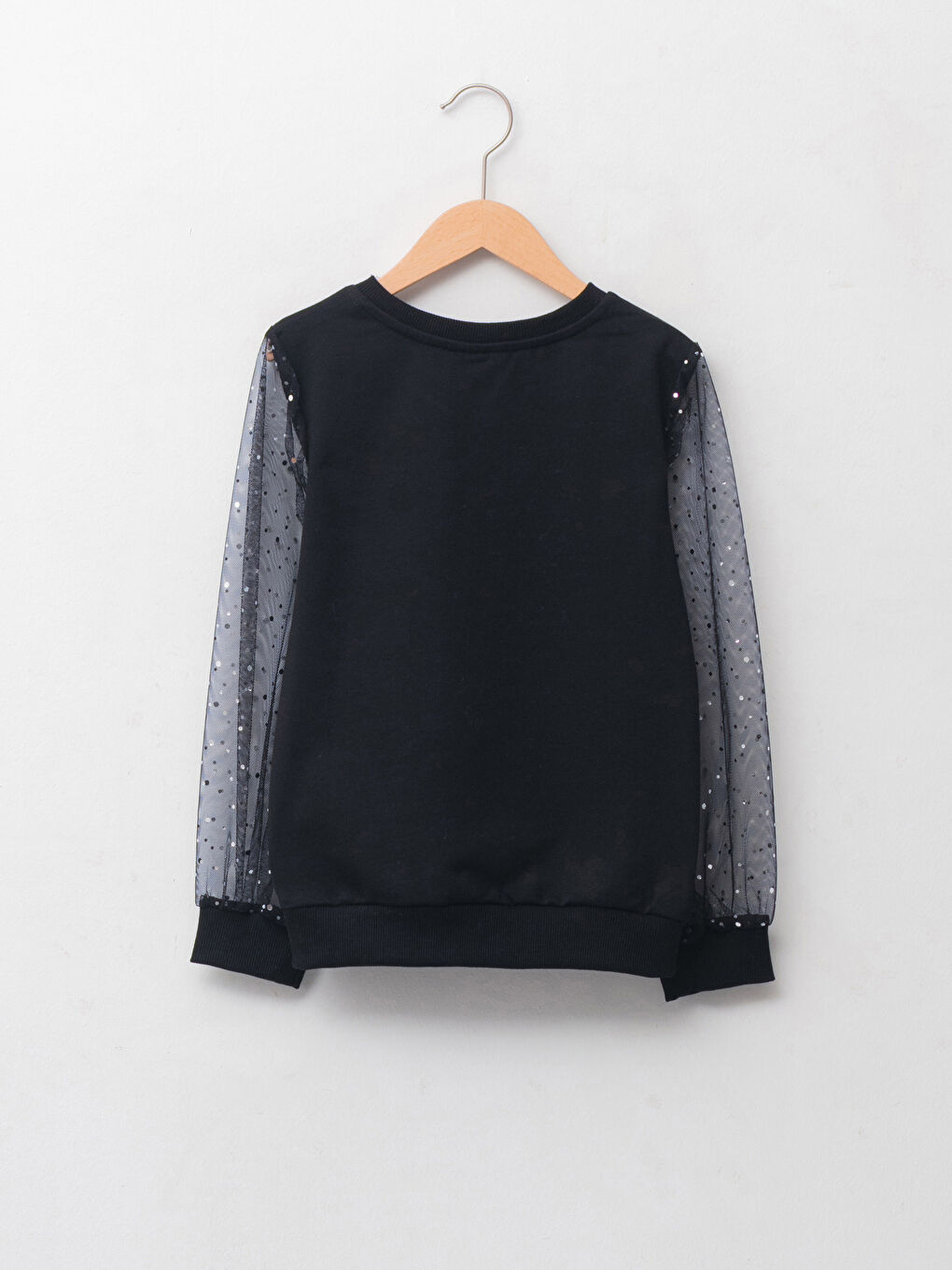 Crew Neck Long Sleeve Tulle Detailed Girls Sweatshirt-1