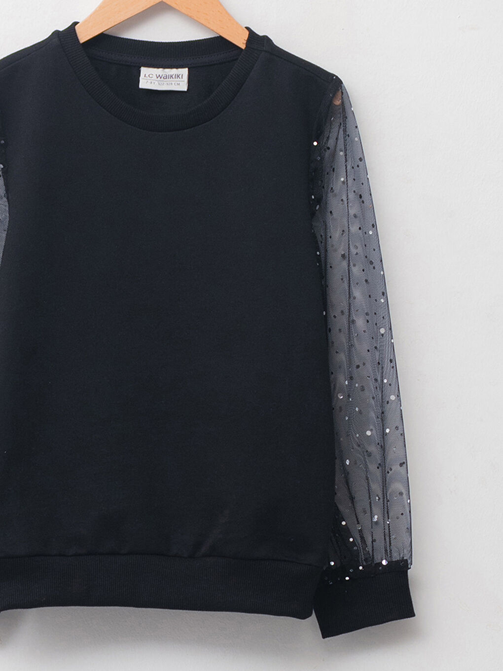 Crew Neck Long Sleeve Tulle Detailed Girls Sweatshirt-2