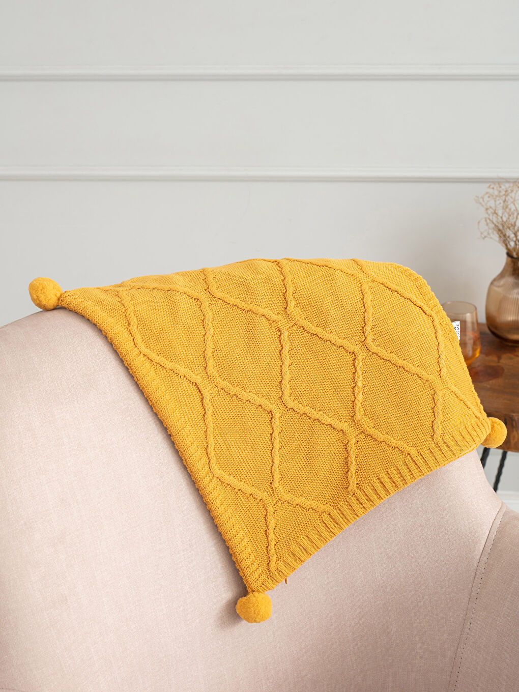 Housse de Coussin en Tricot à Pompons 45x45 Cm-1