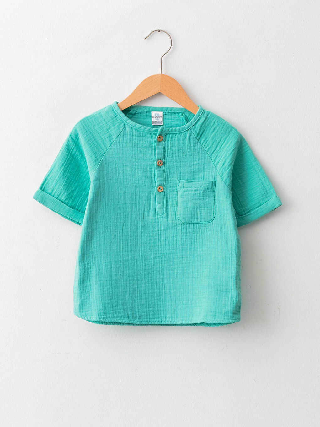 Yeşil Bisiklet Yaka Kısa Kollu Pamuklu Erkek Bebek Gömlek-1