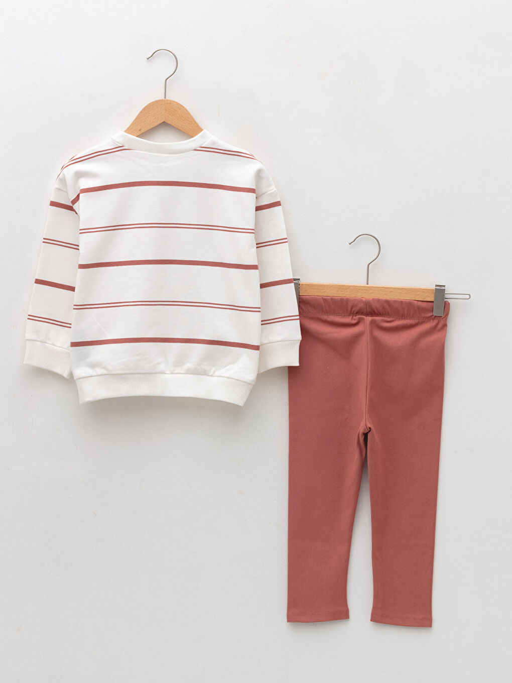 Kahverengi Bisiklet Yaka Çizgili Uzun Kollu Erkek Bebek Sweatshirt ve Pantolon 2'li Takım-1
