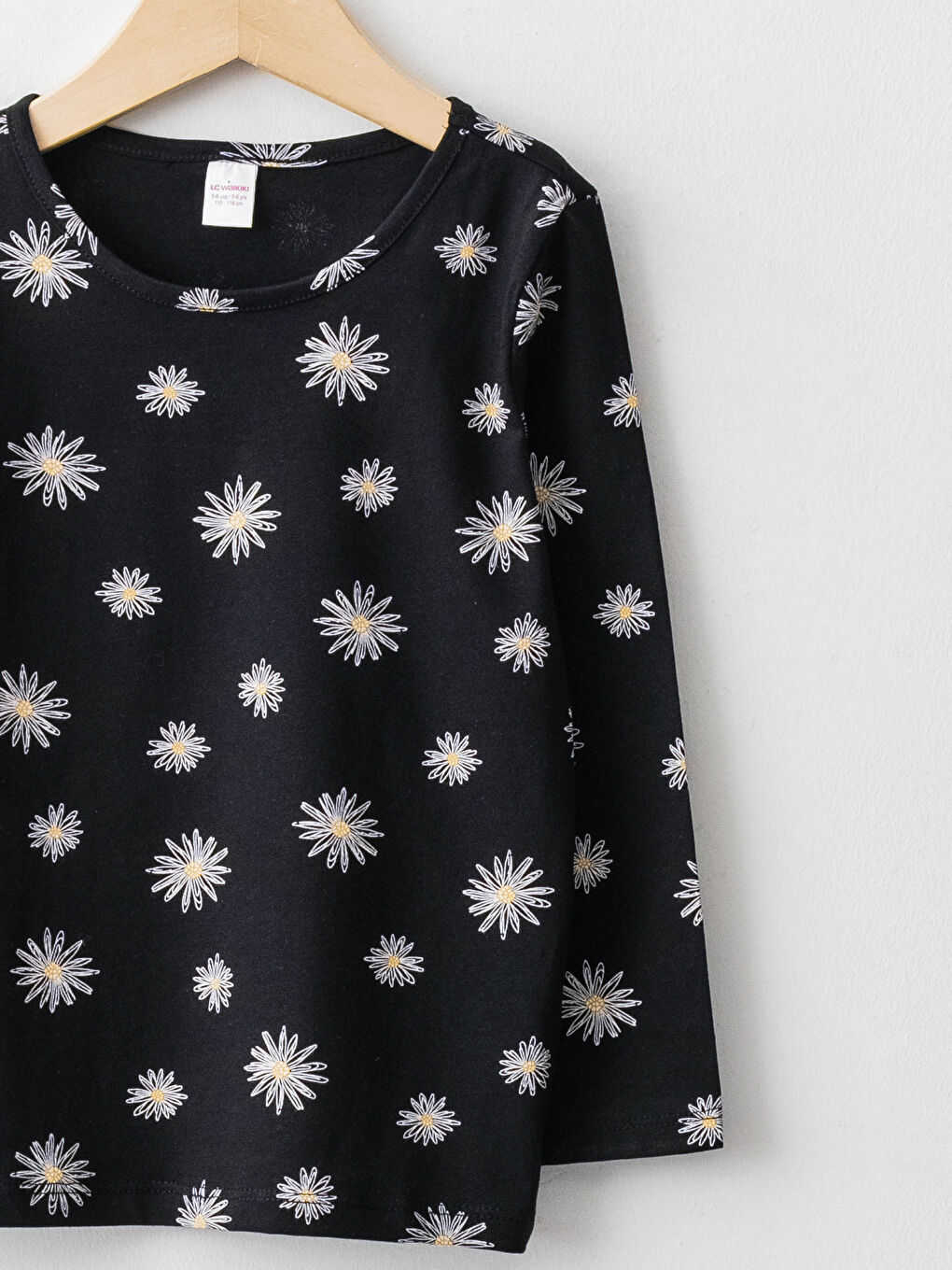 Siyah Bisiklet Yaka Baskılı Uzun Kollu Kız Çocuk Pijama Takımı-2