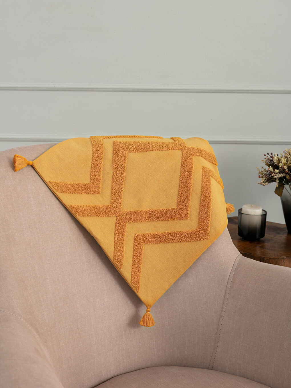 Bestickte Detailreiche Quasten Gewebte Kissenhülle 45x45 Cm-1