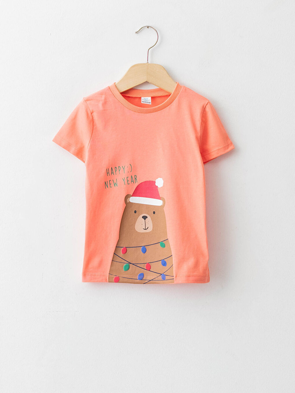 Turuncu Bisiklet Yaka Kısa Kol Baskılı Pamuklu Erkek Bebek Tişört