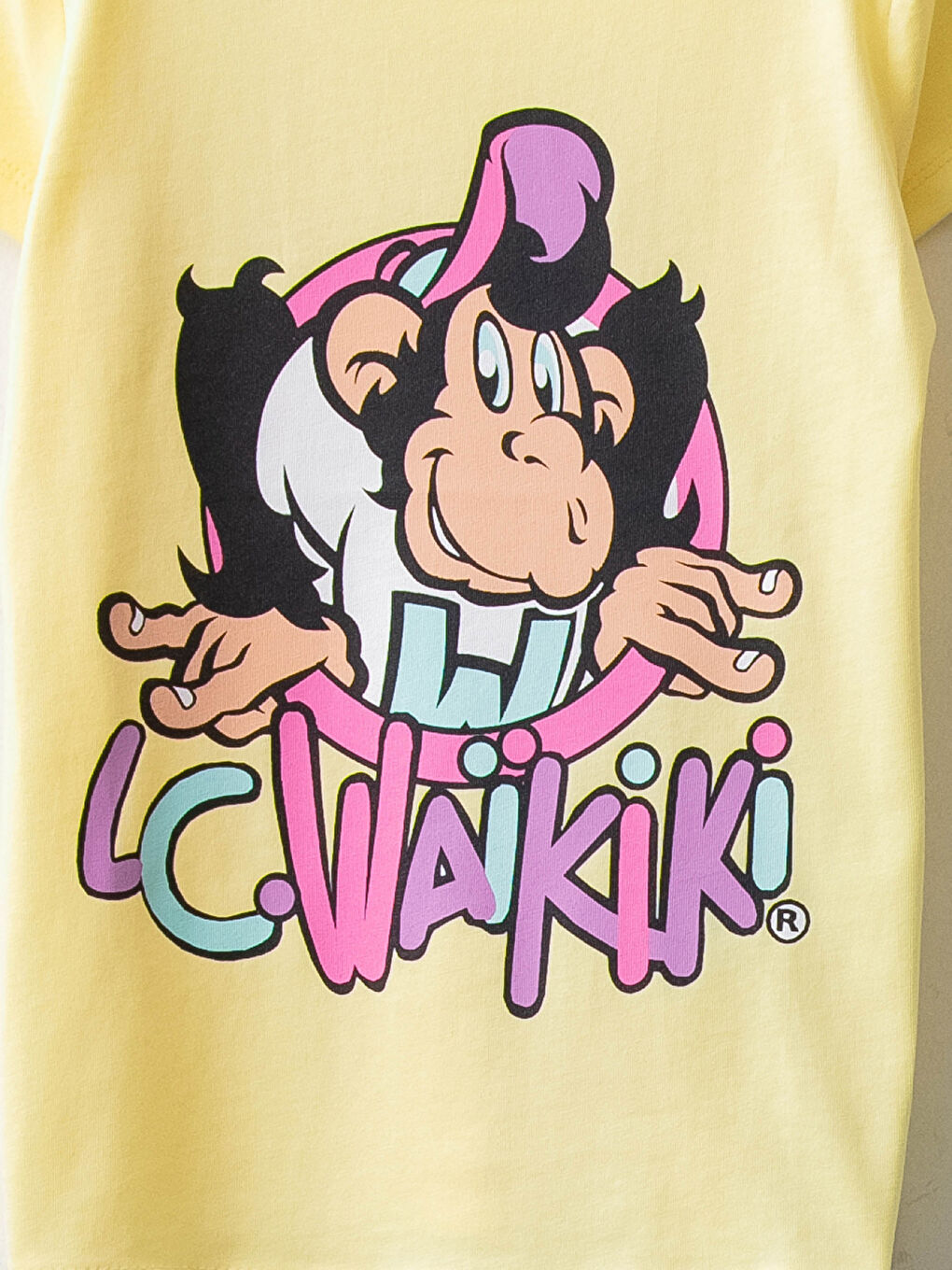 Sarı Bisiklet Yaka Nostaljik Maymun Baskılı Kısa Kollu Çocuk Pijama Takımı-2