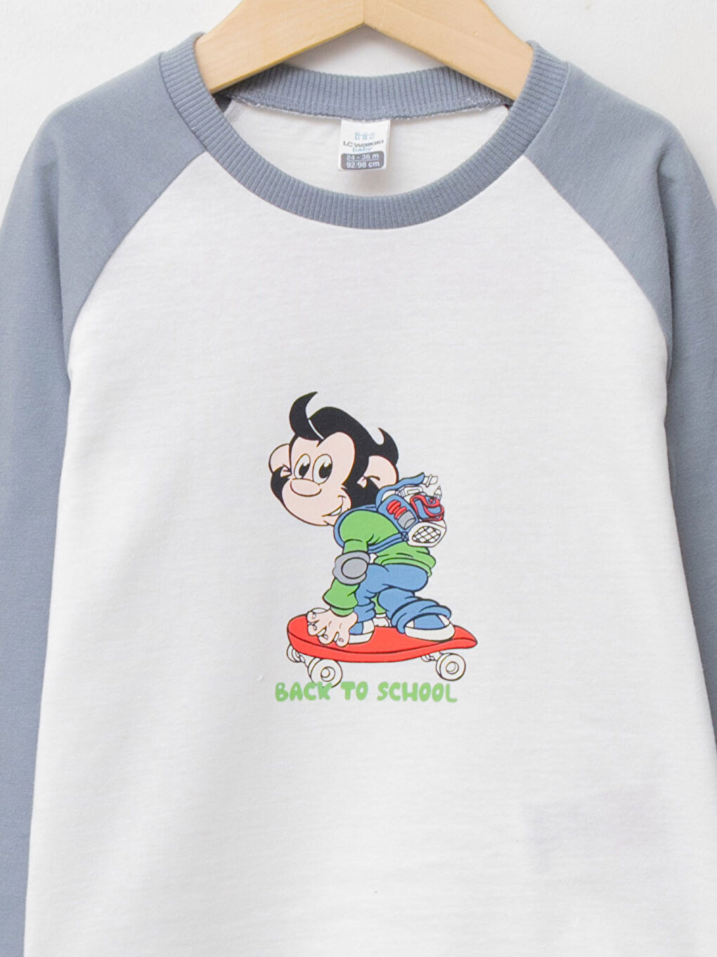 Ekru Bisiklet Yaka Uzun Kollu Nostaljik Maymun Baskılı Erkek Bebek Tişört-2