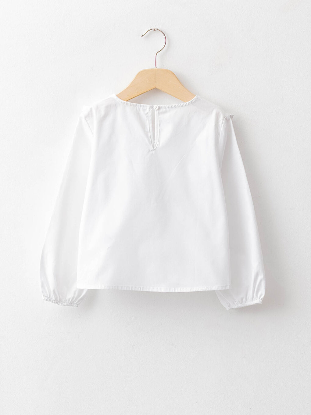 Crew Neck Ruffle Detail Long Sleeve Poplin Girl Blouse-1