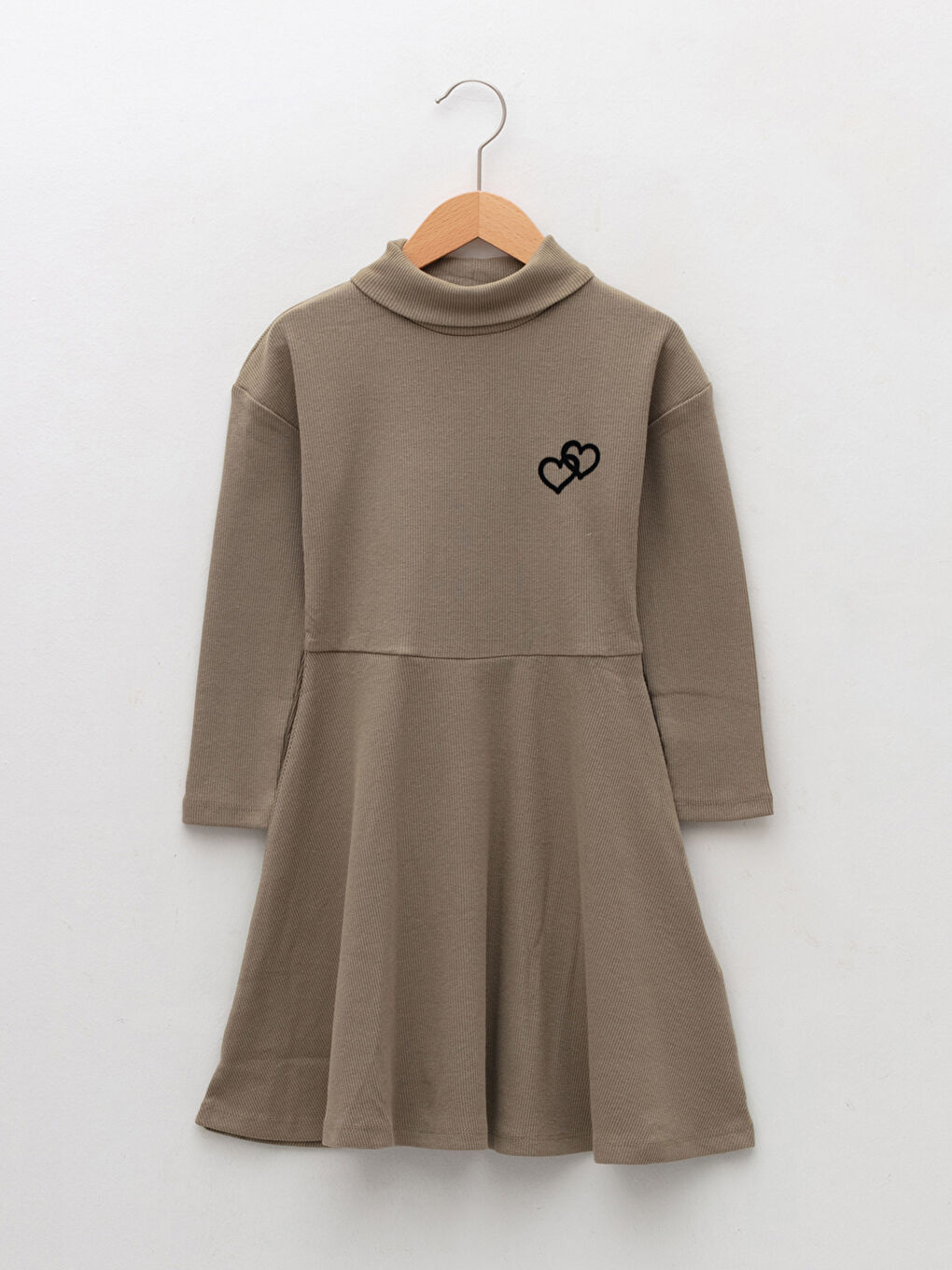 LCW Kids Turtleneck Printed Girl's Flared Dress -W1H871Z4-GYP