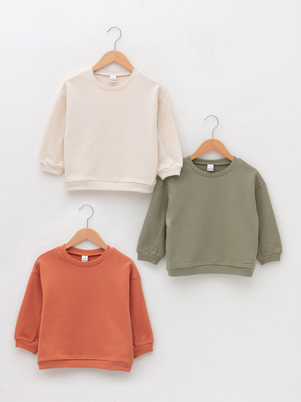 Yeşil Bisiklet Yaka Uzun Kollu Basic Erkek Bebek Sweatshirt 3'lü