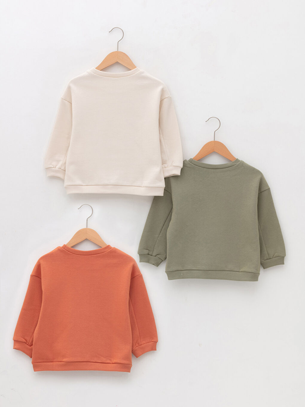 Yeşil Bisiklet Yaka Uzun Kollu Basic Erkek Bebek Sweatshirt 3'lü-1