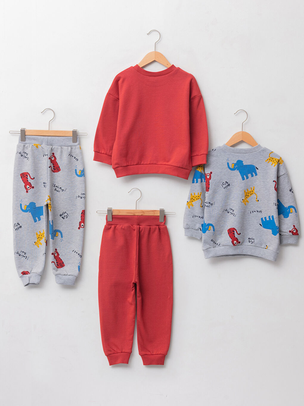 Crew Neck Long Sleeve Printed Baby Boy Sweatshirt and Jogger Pants 4-Piece Set-1