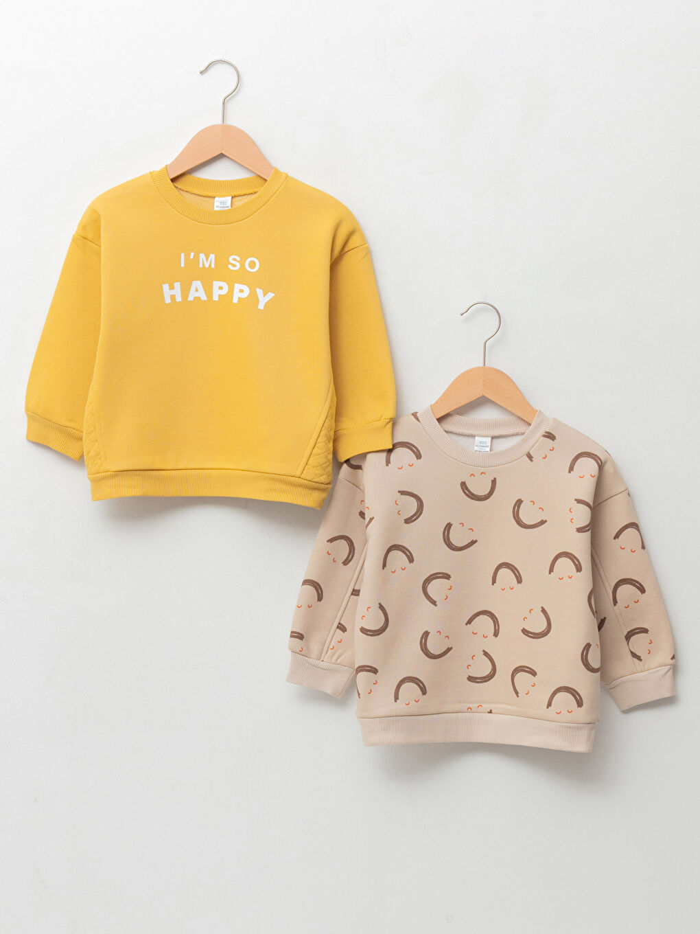 Sarı Bisiklet Yaka Uzun Kollu Baskılı Erkek Bebek Sweatshirt 2'li