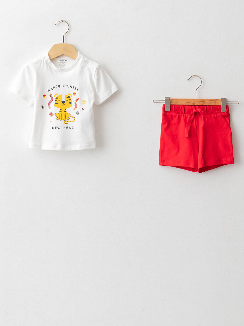 Crew Neck Short Sleeve Printed Cotton Baby Boy T-Shirt and Shorts 2-Piece Set