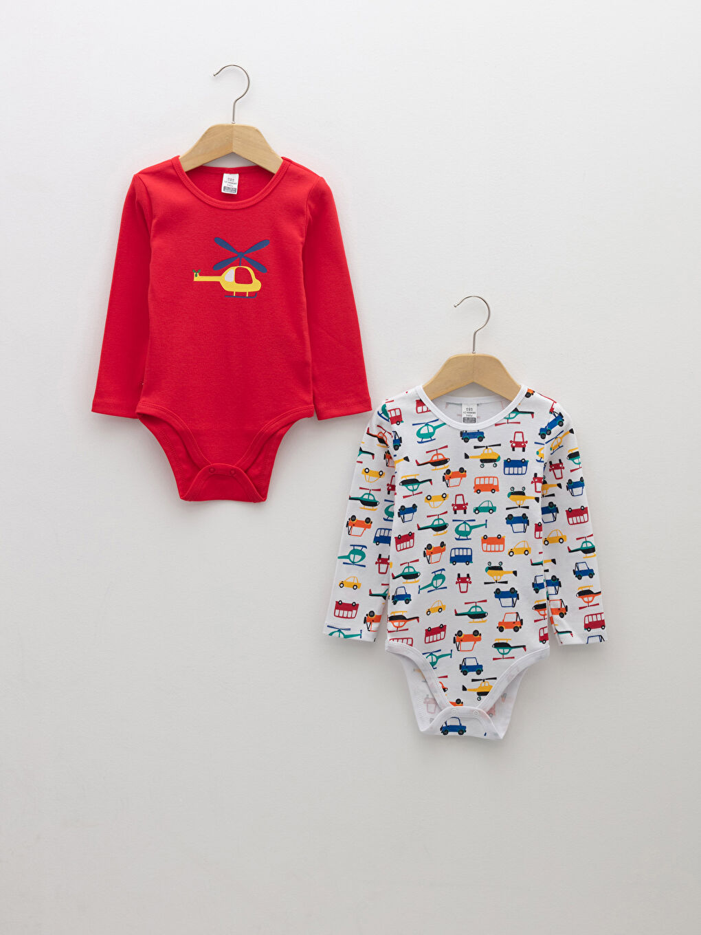 Crew Neck Long Sleeve Printed Baby Boy Bodysuit with Snap Crotch 2-Pack