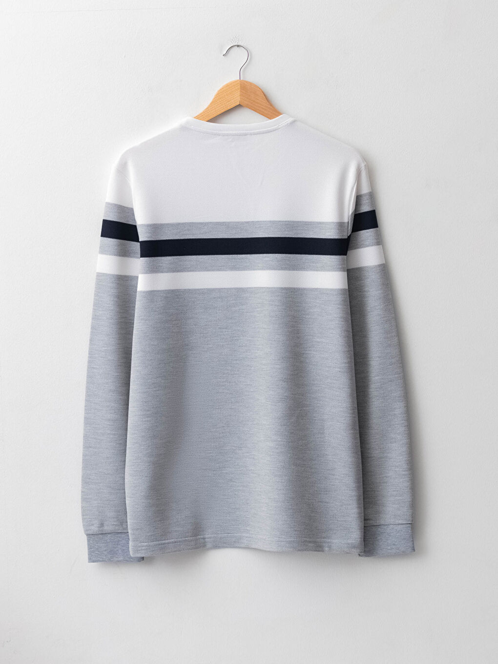 Gri Bisiklet Yaka Uzun Kollu Çizgili Erkek Sweatshirt-7