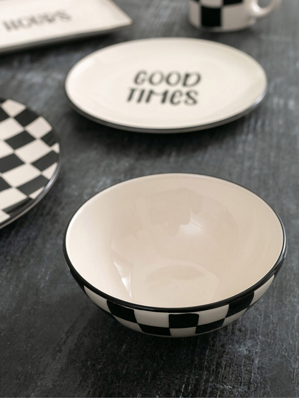 Siyah Dama Desenli Seramik Kase 15 cm-1