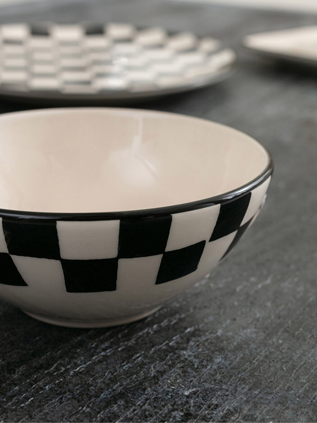 Siyah Dama Desenli Seramik Kase 15 cm-2