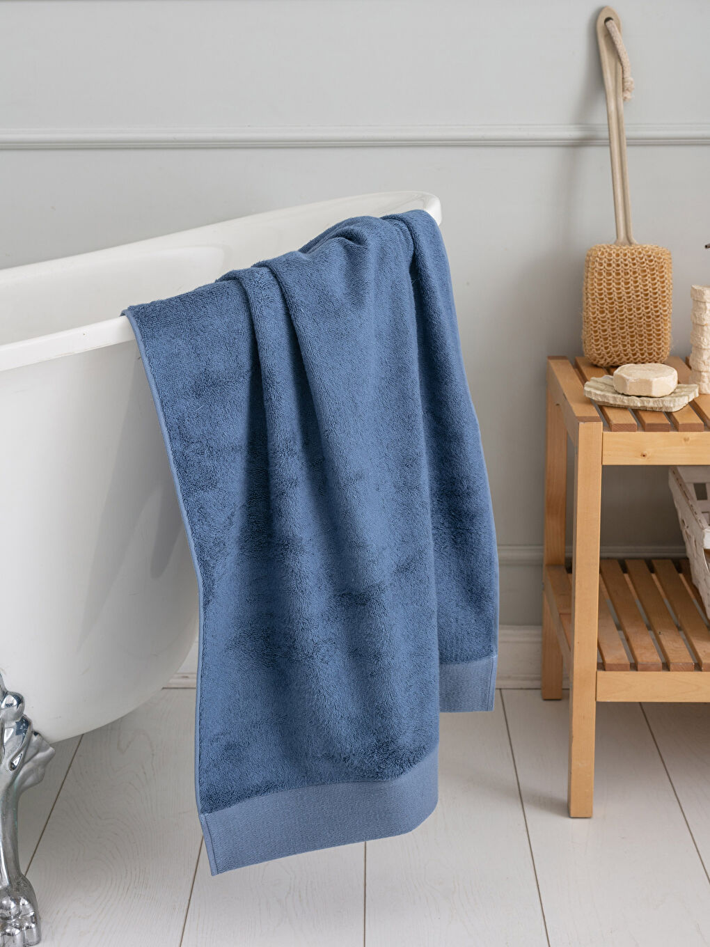 Mavi Düz Bambu Banyo Havlusu 70x140