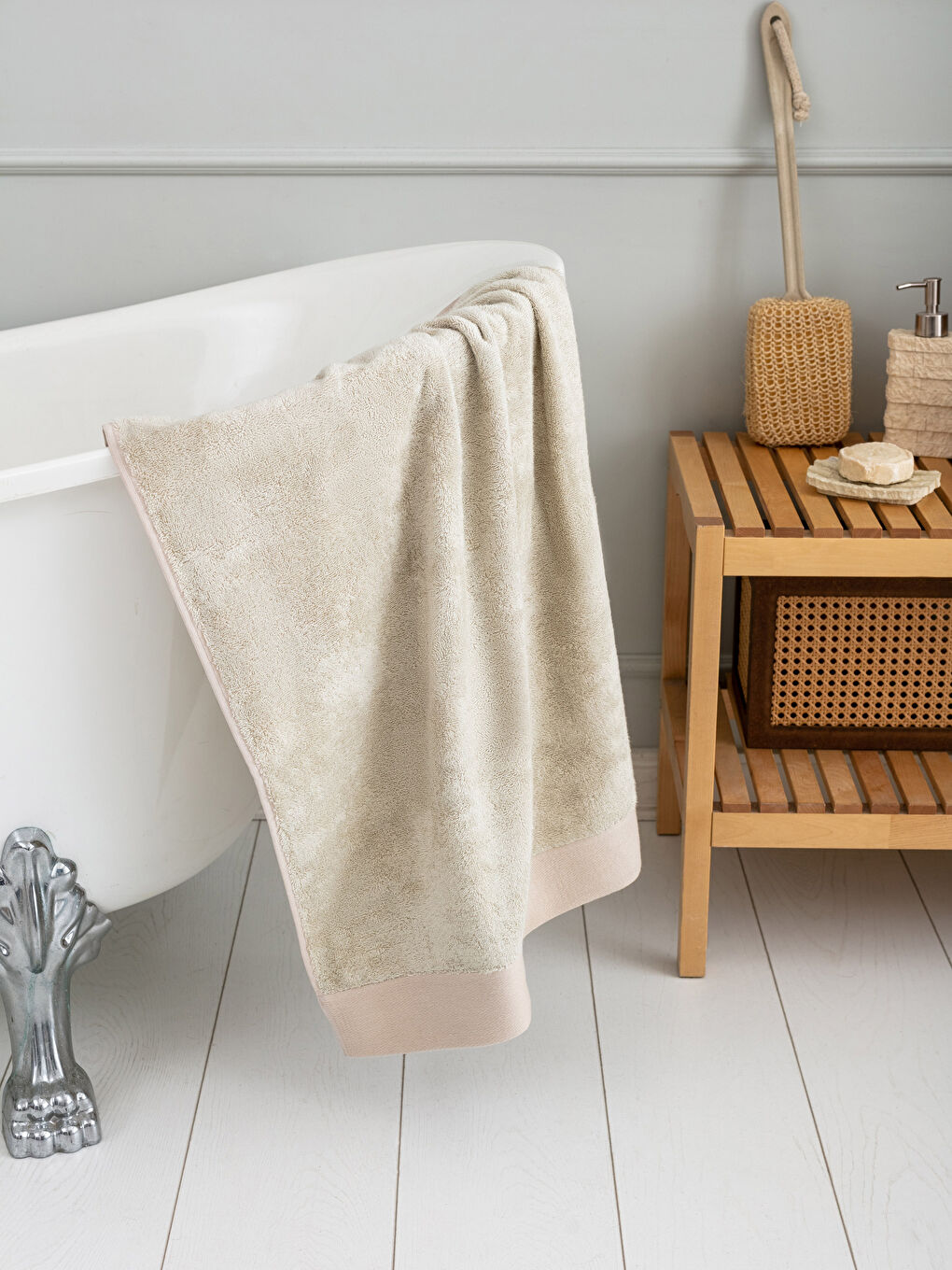 Bej Düz Bambu Banyo Havlusu 70x140