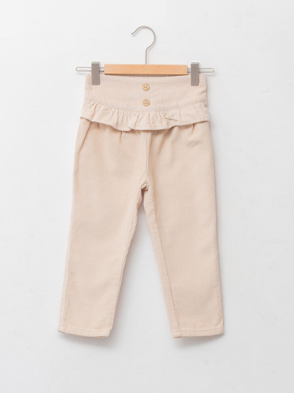 Bej Beli Lastikli Kadife Kız Bebek Pantolon-3