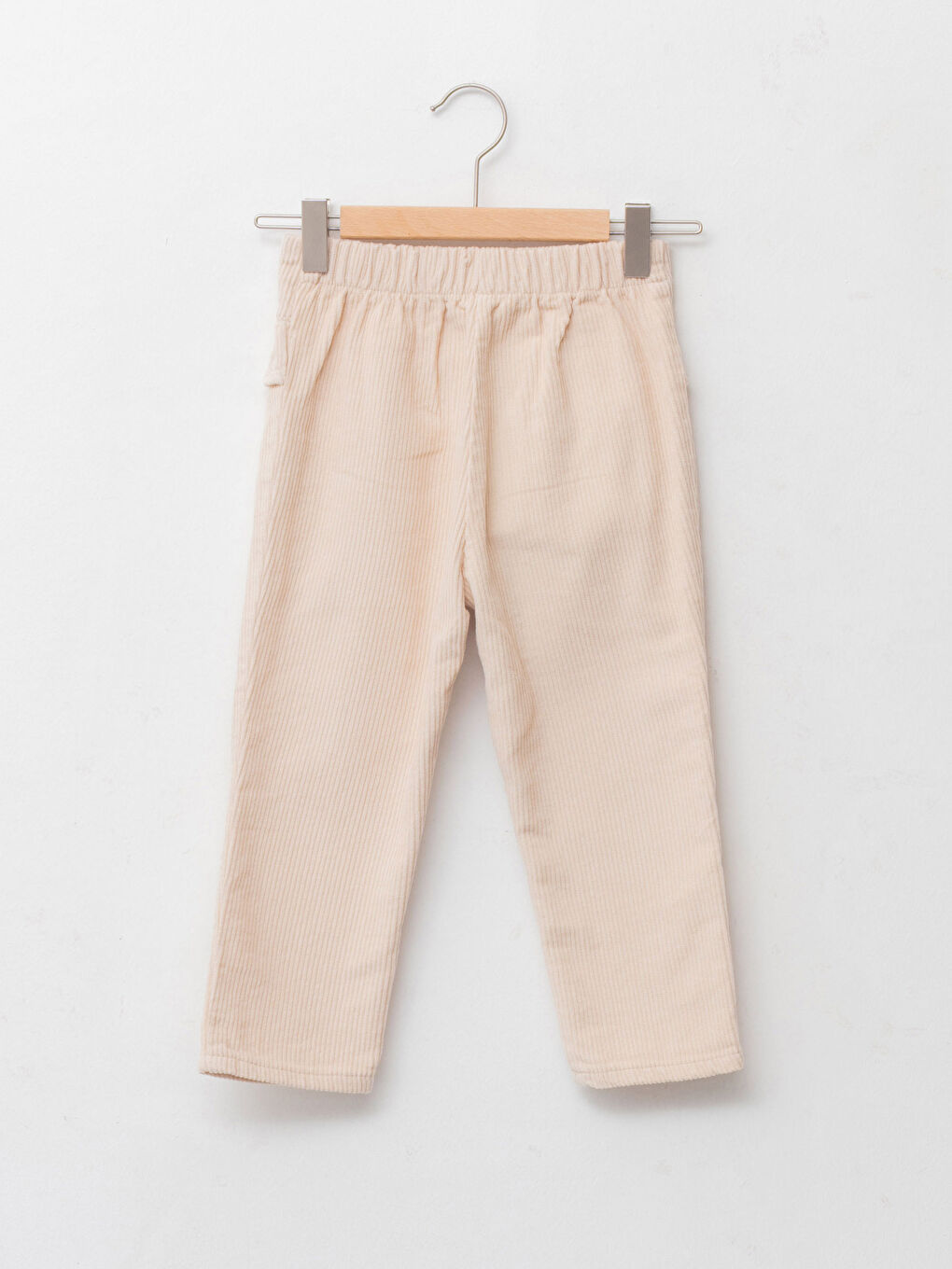 Bej Beli Lastikli Kadife Kız Bebek Pantolon-4
