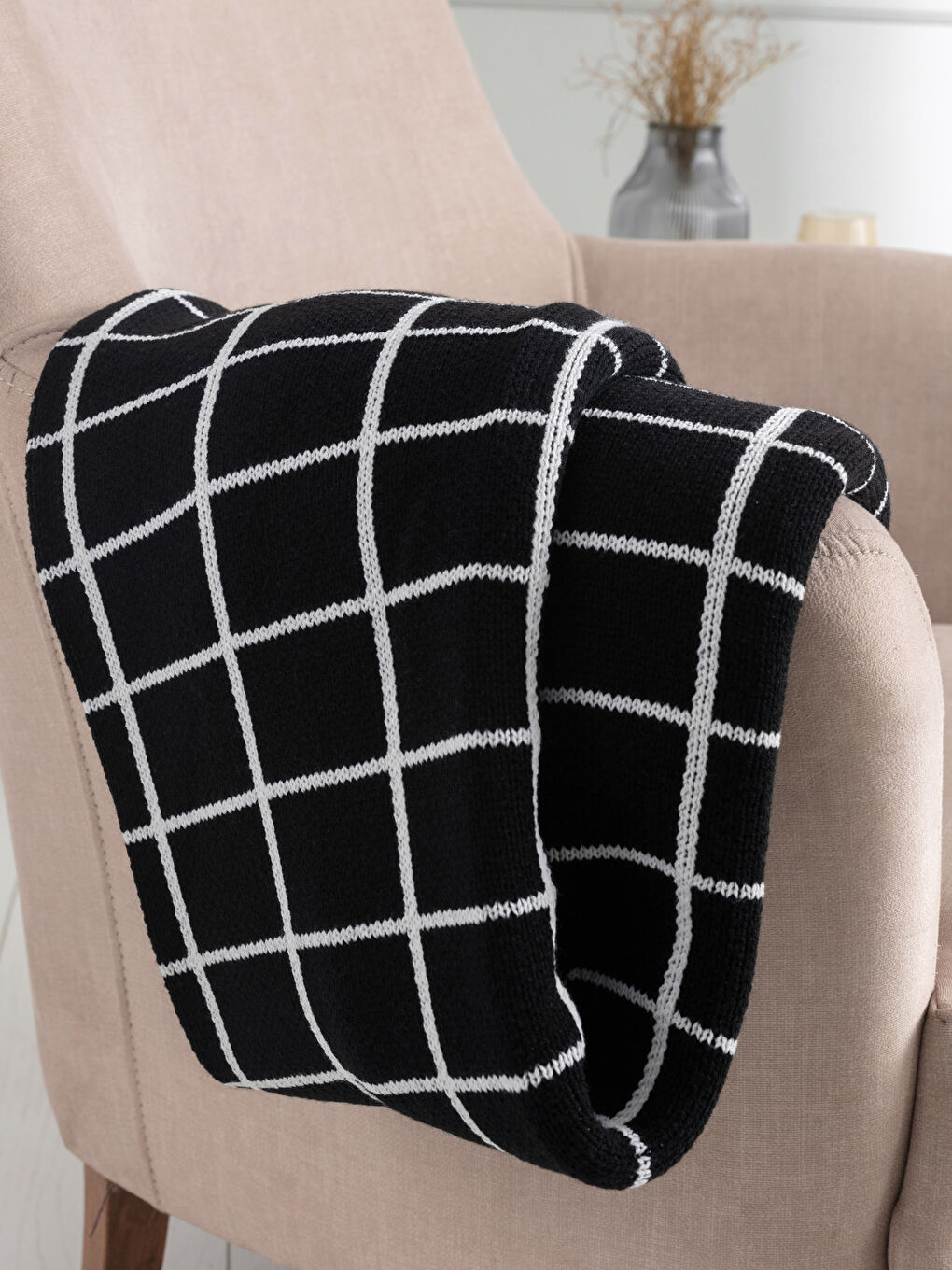 Couverture Télévisée en Tricot à Motif Écossais 100x150 Cm-1