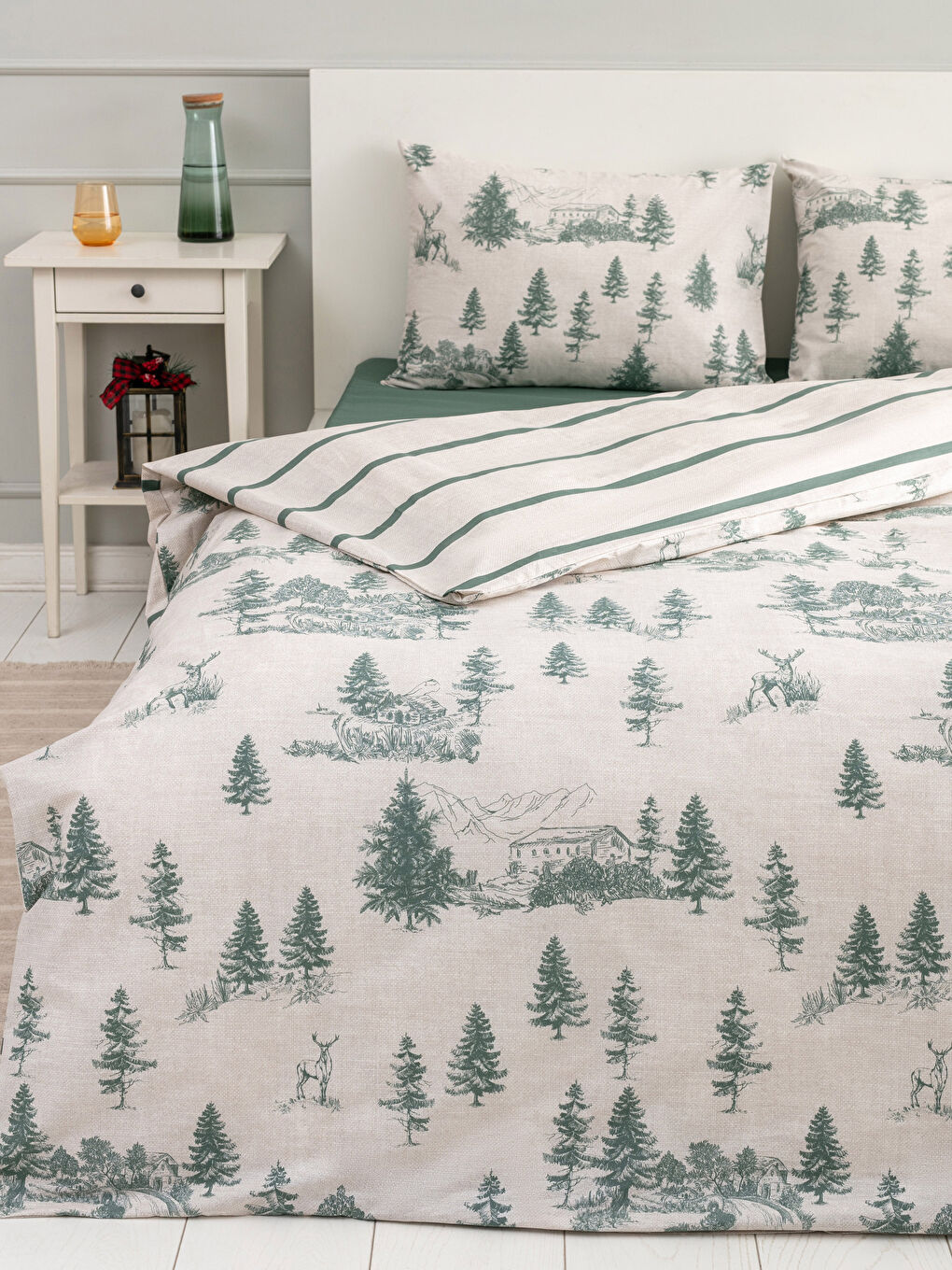 LCW HOME Christmas Themed Double Double Sided Patterned Woven Duvet Cover Set -W1HR24Z8-F9C