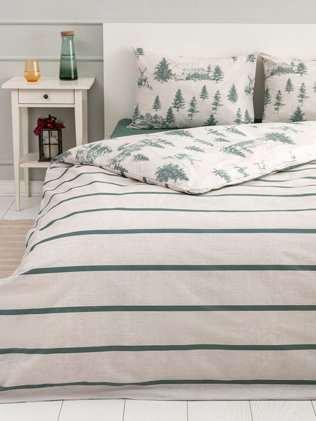 LCW HOME Christmas Themed Double Double Sided Patterned Woven Duvet Cover Set -W1HR24Z8-F9C