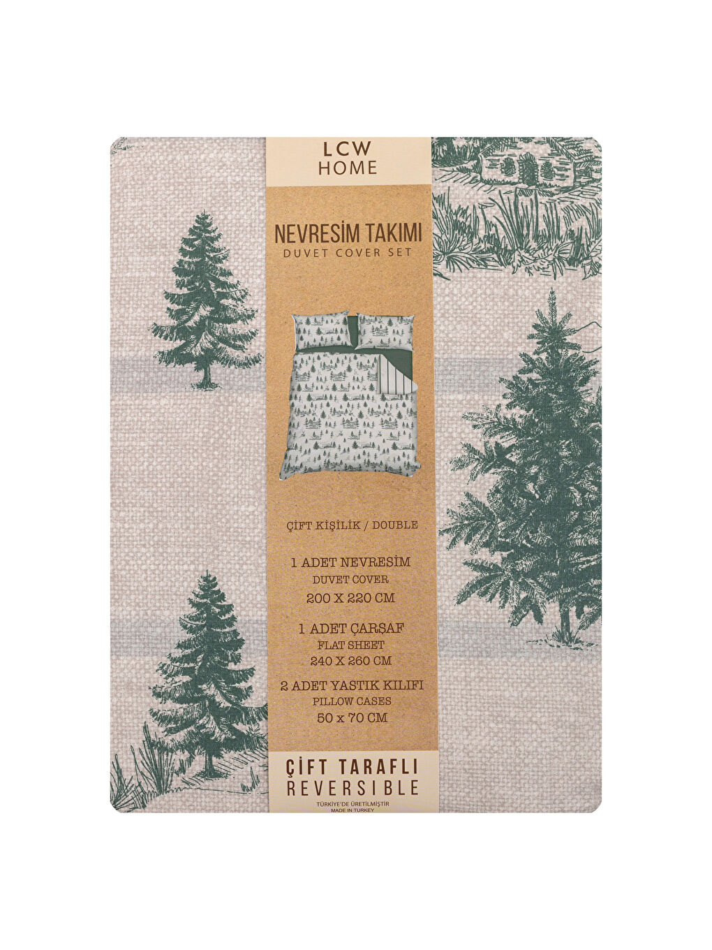 LCW HOME Christmas Themed Double Double Sided Patterned Woven Duvet Cover Set -W1HR24Z8-F9C