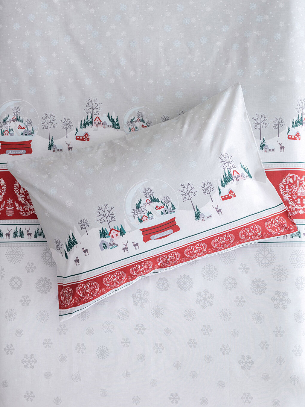 Weihnachtliches Einzelbett-Bettbezug-Set mit Druck und Kissenbezug-1