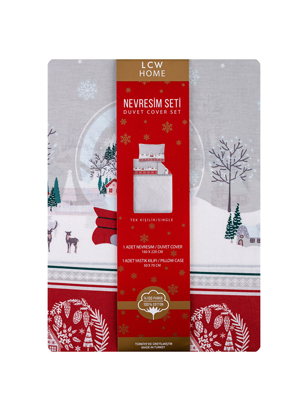 Weihnachtliches Einzelbett-Bettbezug-Set mit Druck und Kissenbezug-5