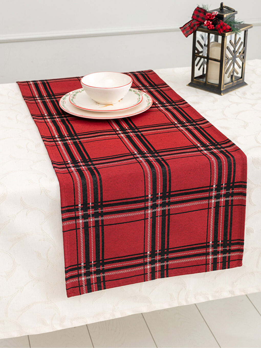 LCW HOME Christmas Themed Plaid Patterned Tapestry Runner 45x120 Cm -W1HS24Z8-F9C