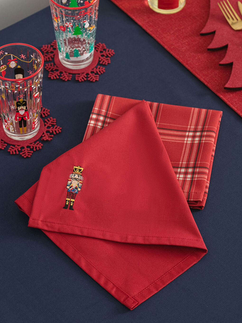 LCW HOME Christmas Themed Embroidery Detailed Linen Look Napkin 40x40 Cm -W1HS34Z8-LTQ