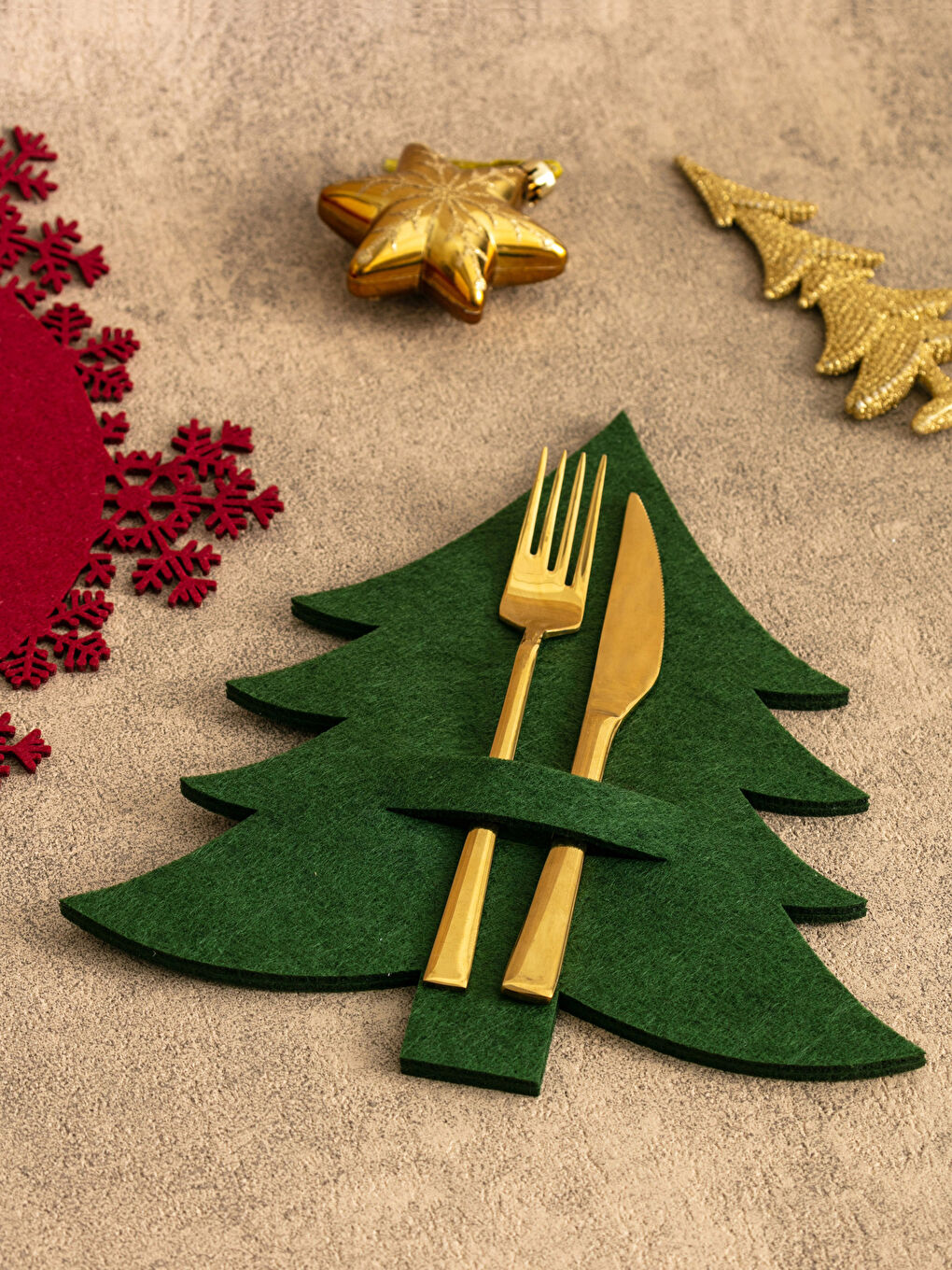 Christmas Themed Patterned Flat Felt Cutlery Holder