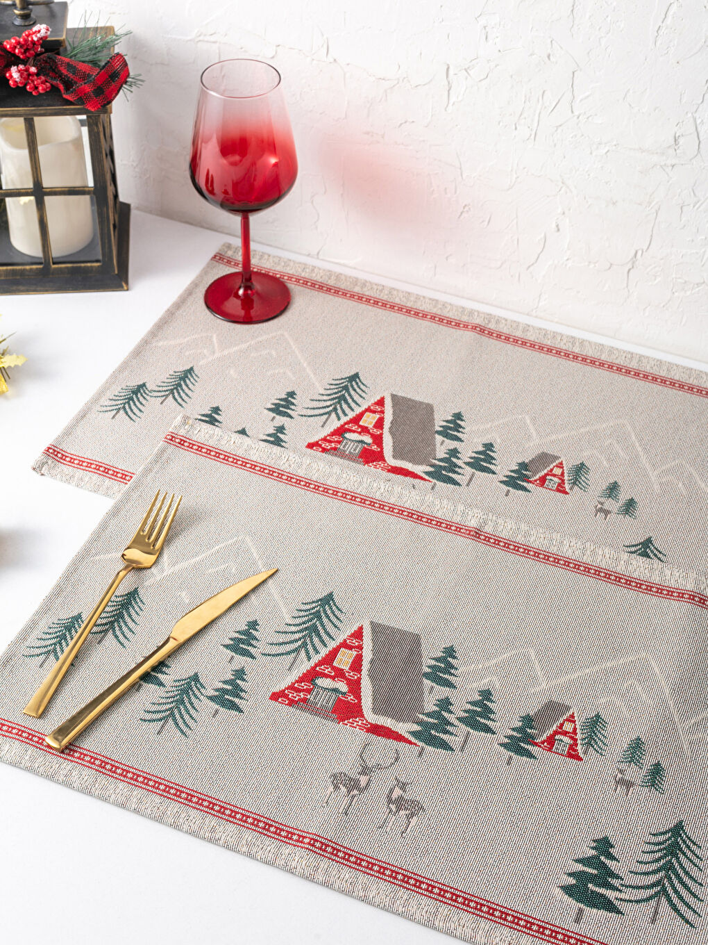 LCW HOME New Year Themed Printed Tapestry Table Mat 2-Pack 33x50 Cm -W1HT33Z8-F9C