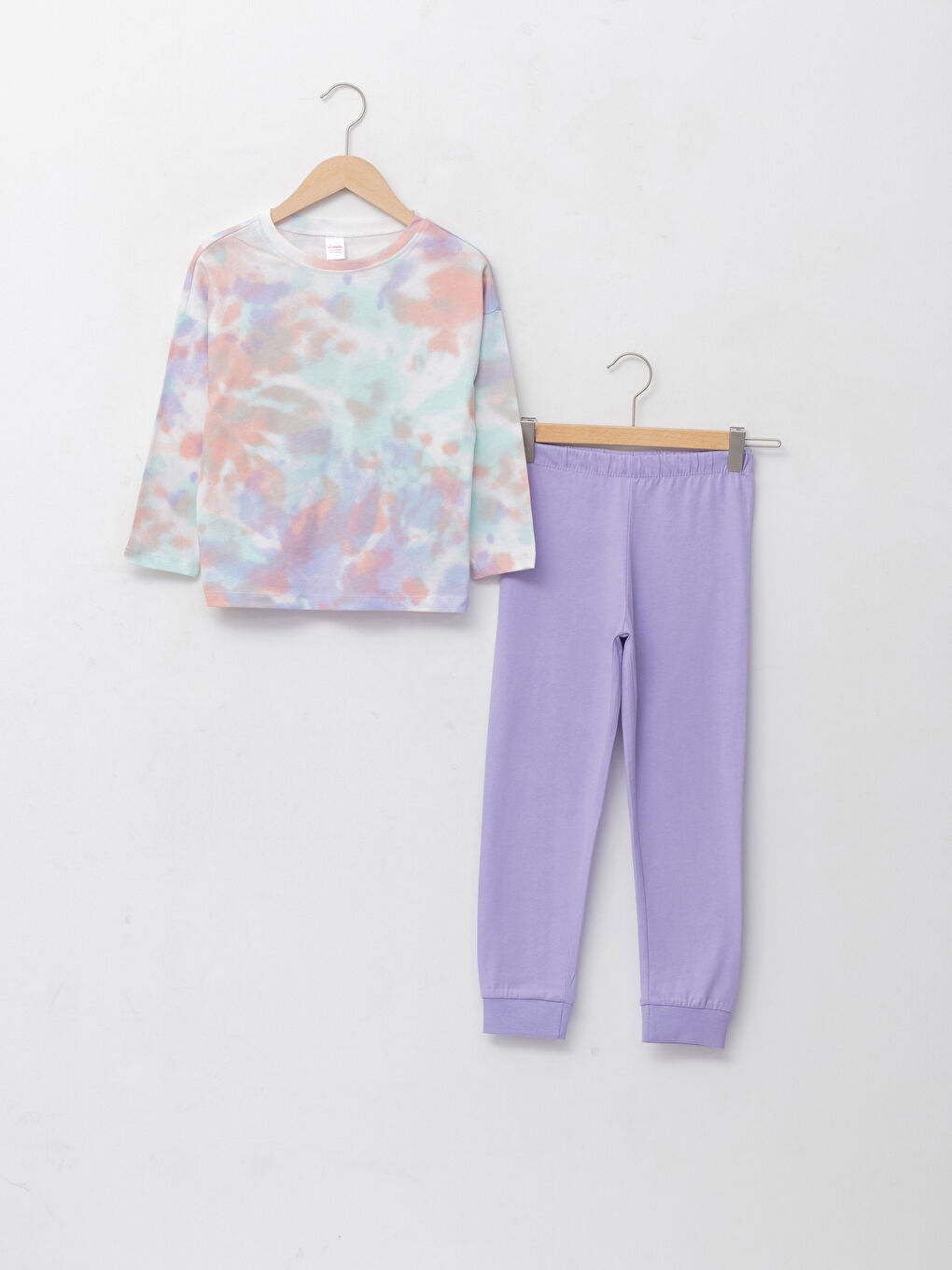 Crew Neck Tie Dye Long Sleeve Girl's Pajamas Set