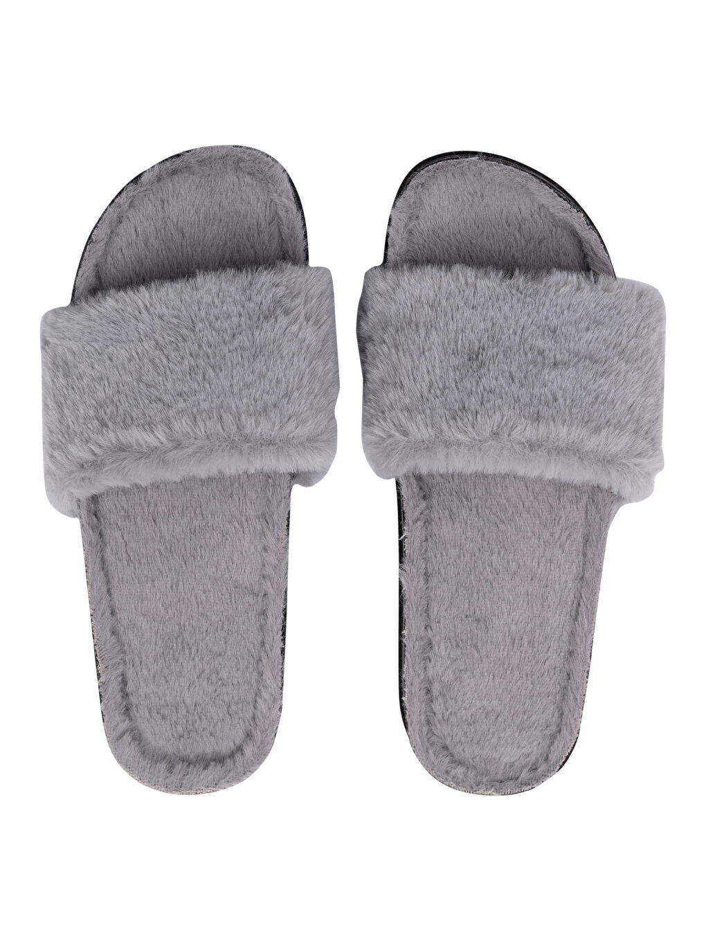Gri Tek Bantlı Pelüş Kadın Ev Terliği-3