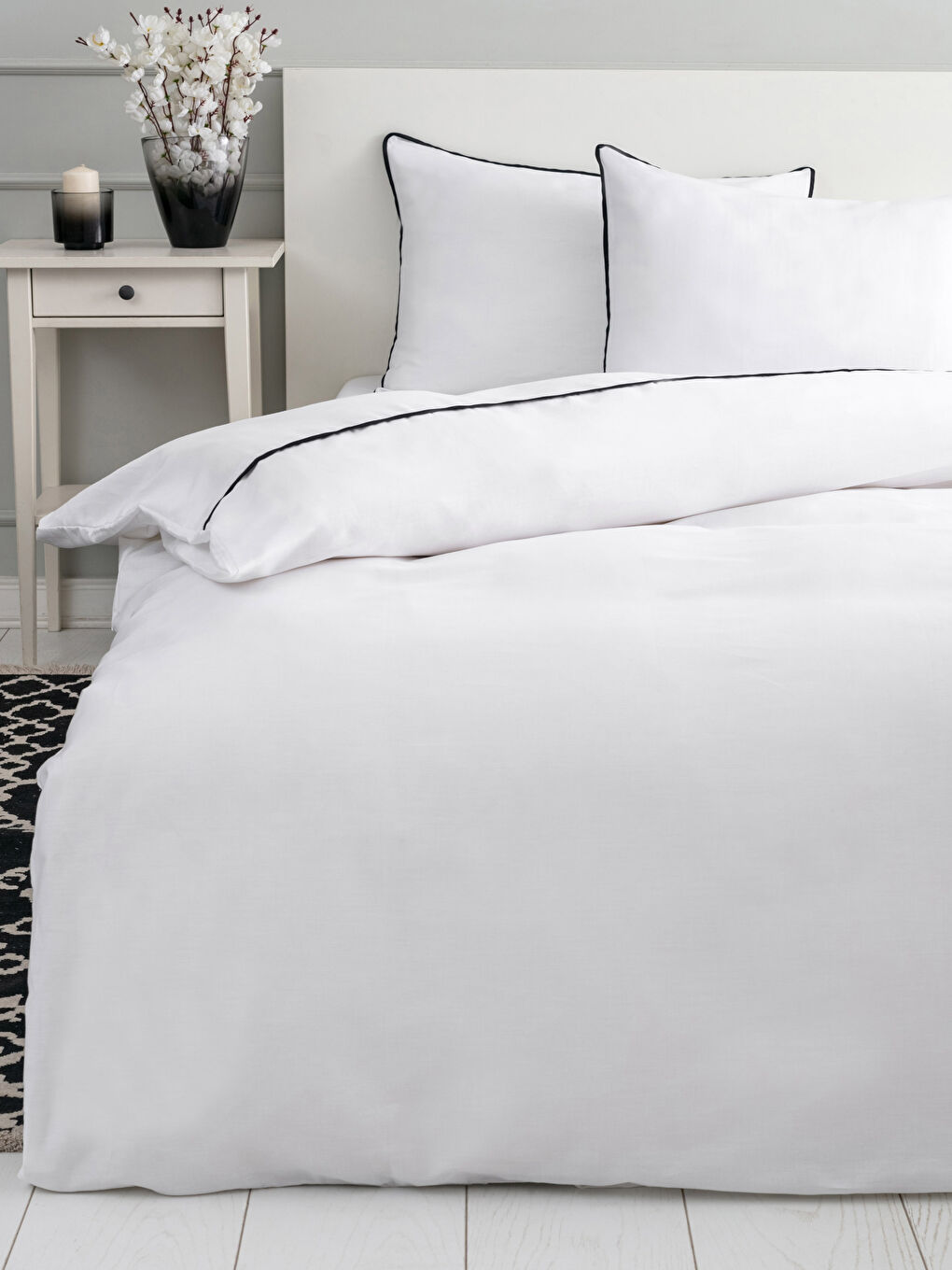 Parure de couette en satin de coton uni King Size