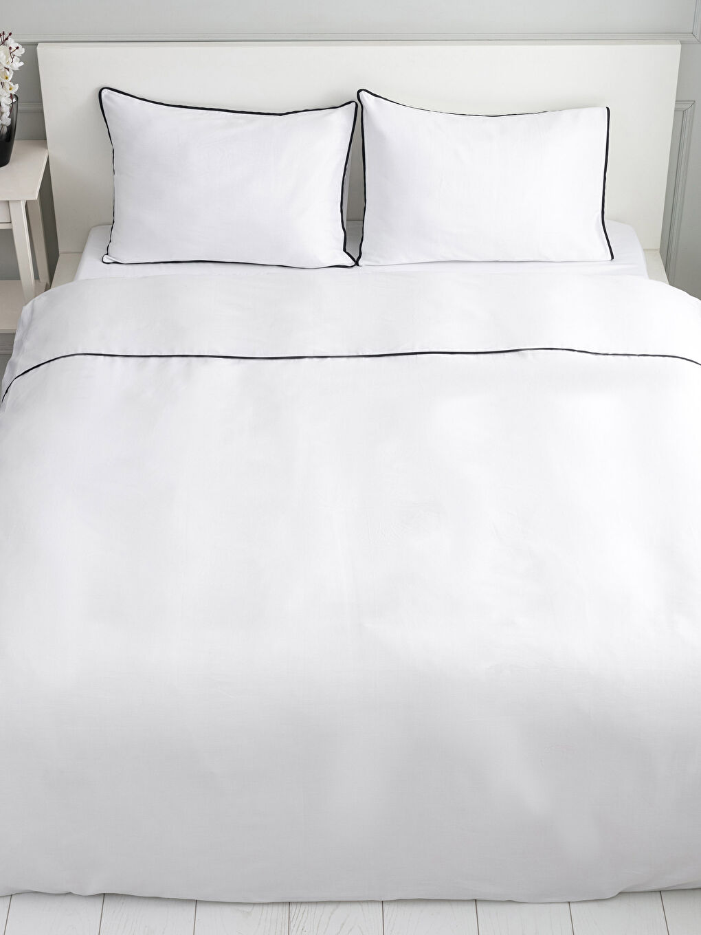 Parure de couette en satin de coton uni King Size-2