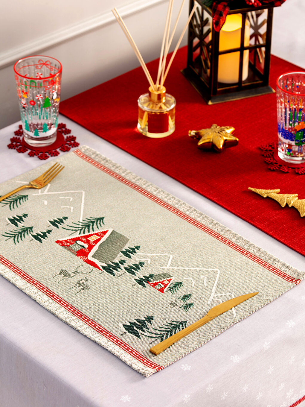 Karışık Yılbaşı Temalı Goblen Amerikan Servisi 33x50 cm