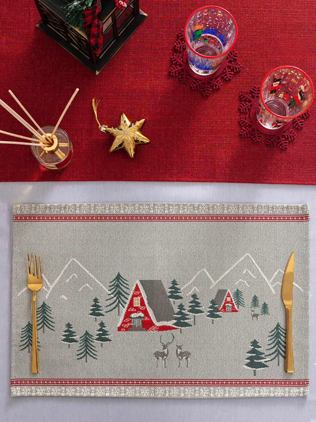 Karışık Yılbaşı Temalı Goblen Amerikan Servisi 33x50 cm-1