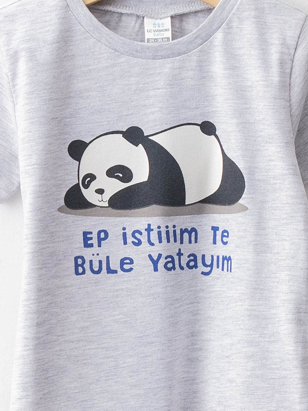 Gri Bisiklet Yaka Kısa Kollu Baskılı Erkek Bebek Tişört-2