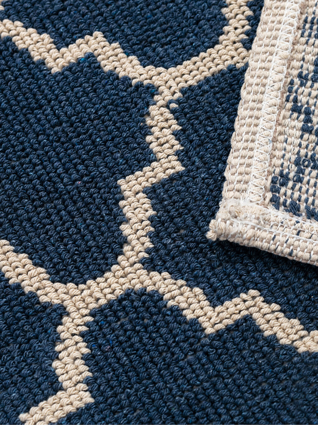 Lacivert Desenli Pamuklu Banyo Paspası 2'li-1