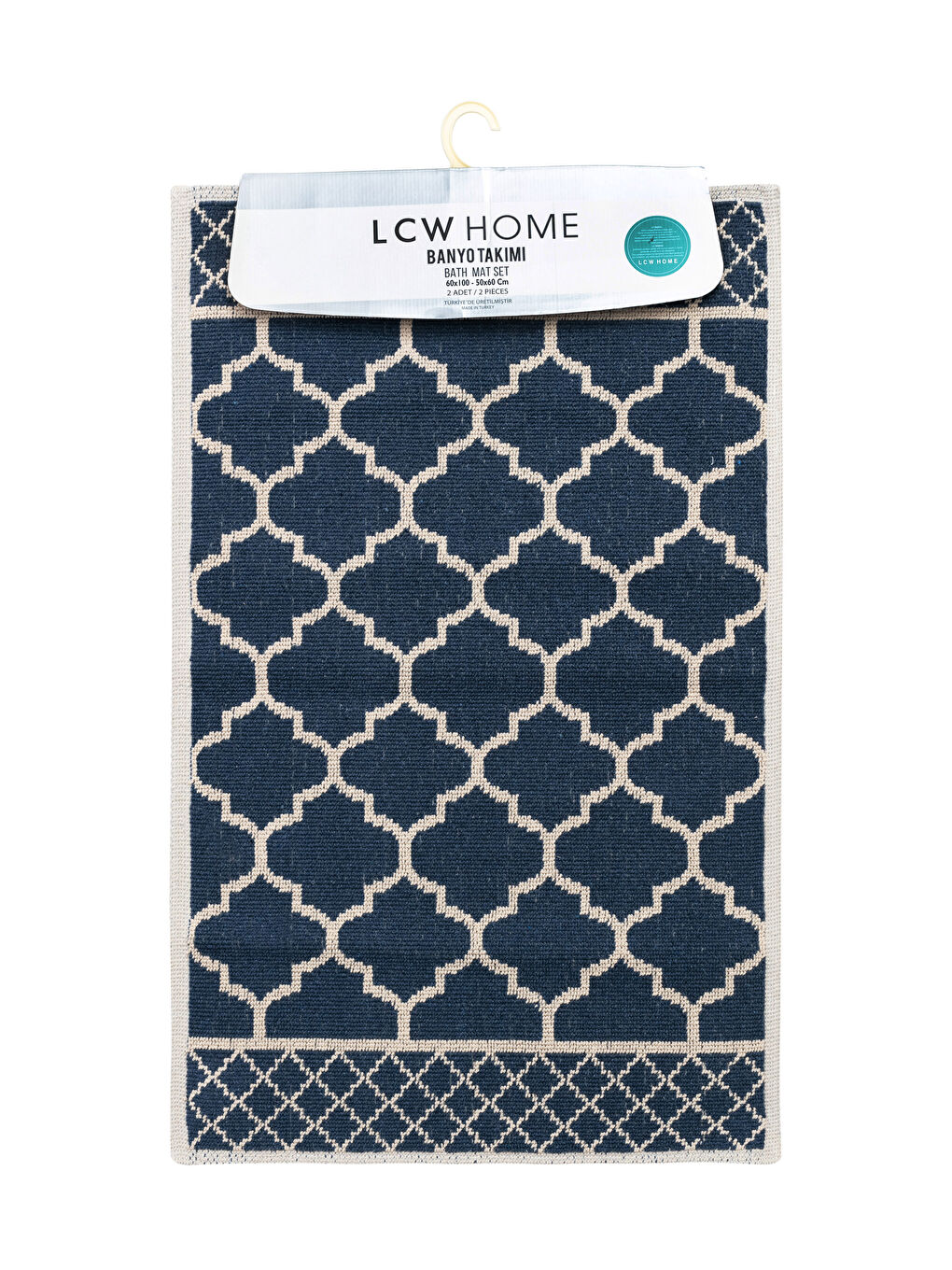 Lacivert Desenli Pamuklu Banyo Paspası 2'li-2