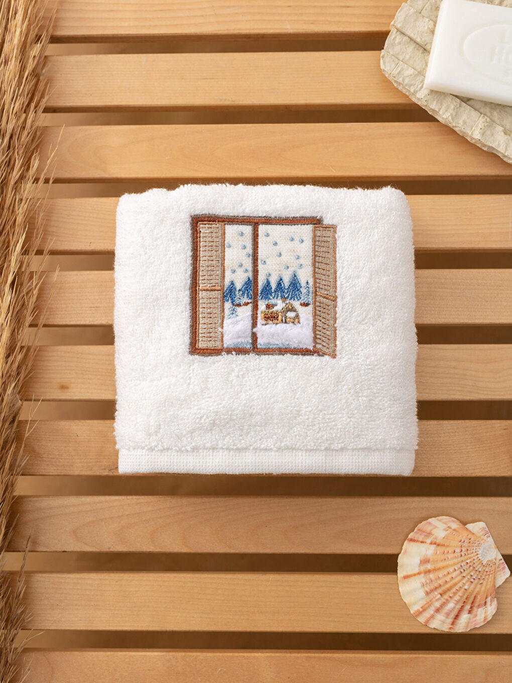 Embroidery Detailed Curl Hand Towel 30x50 Cm -W1ID38Z8-EEW