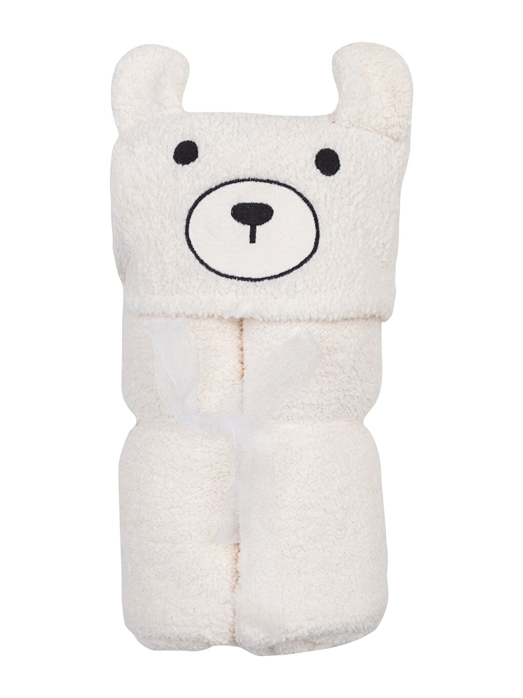 Ekru Kapüşonlu Nakış Detaylı Tek Kişilik Battaniye 100x150 cm-3