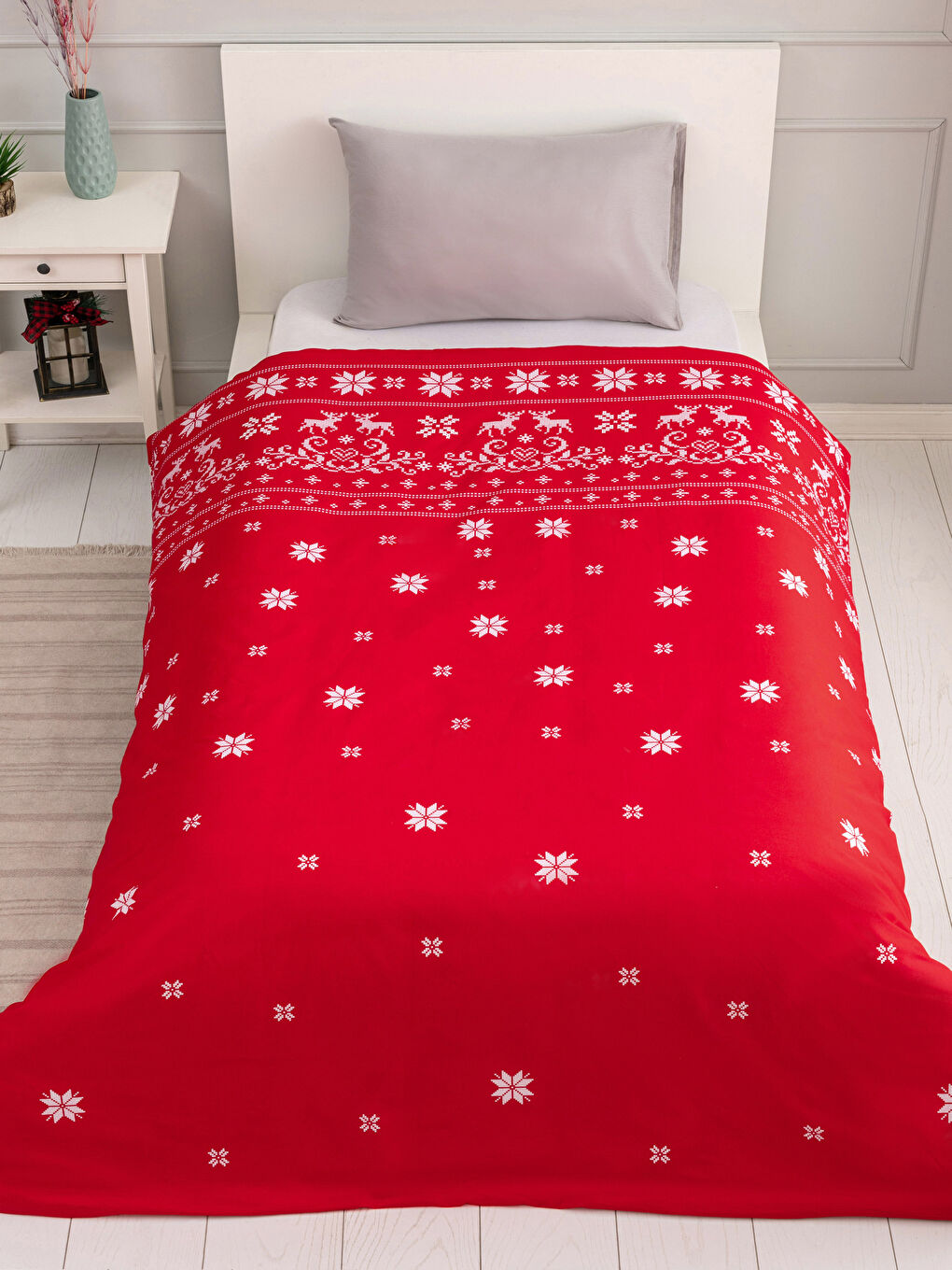 Kırmızı Tek Kişilik Baskılı Dokuma Nevresim 160x220 cm 160x220 cm-1