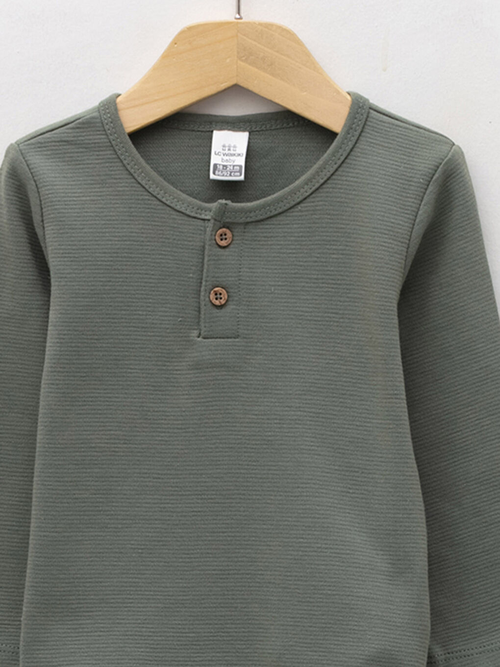 Haki Bisiklet Yaka Uzun Kol Basic Erkek Bebek Pijama Takımı-2